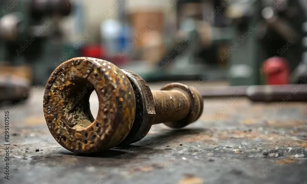 Rusty Industrial Part on Workshop Table Rusty Industrial Part on Workshop Table