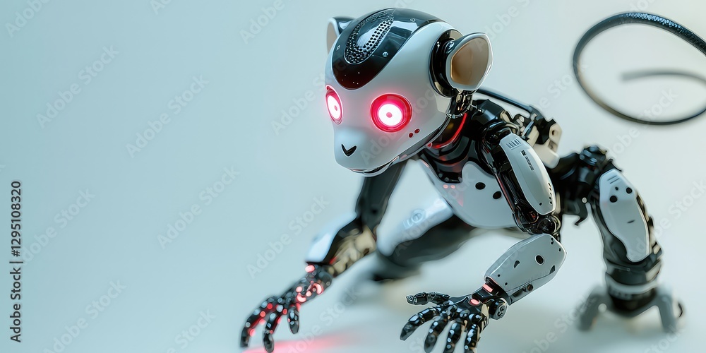 Playful robotic monkey with a tail that lights up when excited Playful robotic monkey with a tail that lights up when excited