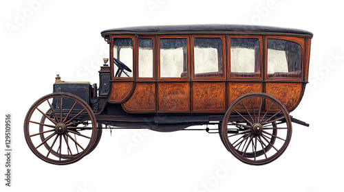 Elegant vintage carriage on transparent background isolated in png format, perfect for historical illustrations, antique-themed designs, and creative graphic projects classic horse-drawn vehicle. photo