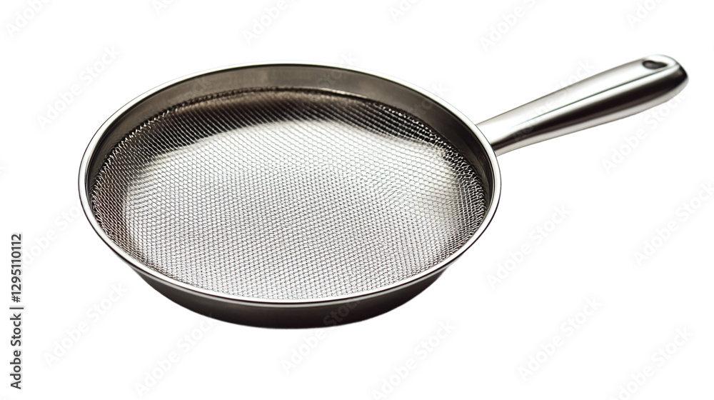 High-quality stainless steel sieve with fine mesh isolated on transparent background, perfect for culinary arts, baking projects, and professional kitchen tools design. High-quality stainless steel sieve with fine mesh isolated on transparent background, perfect for culinary arts, baking projects, and professional kitchen tools design.