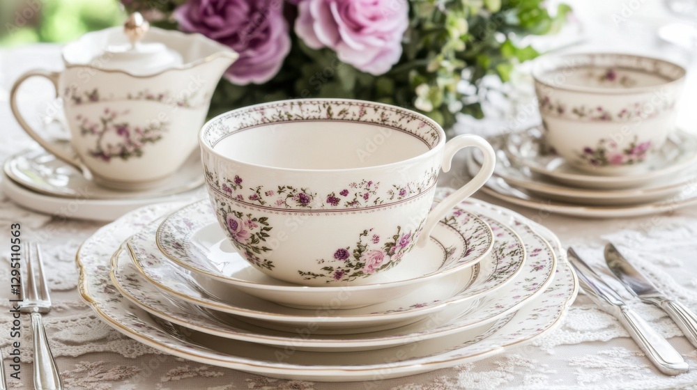 Elegant Dining Set with Delicate Floral Design Elegant Dining Set with Delicate Floral Design