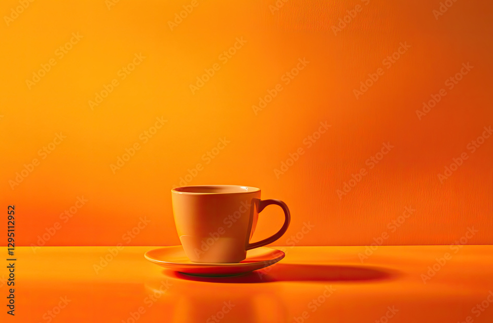 Obraz premium A simple coffee cup on an orange background, highlighting minimalist design.