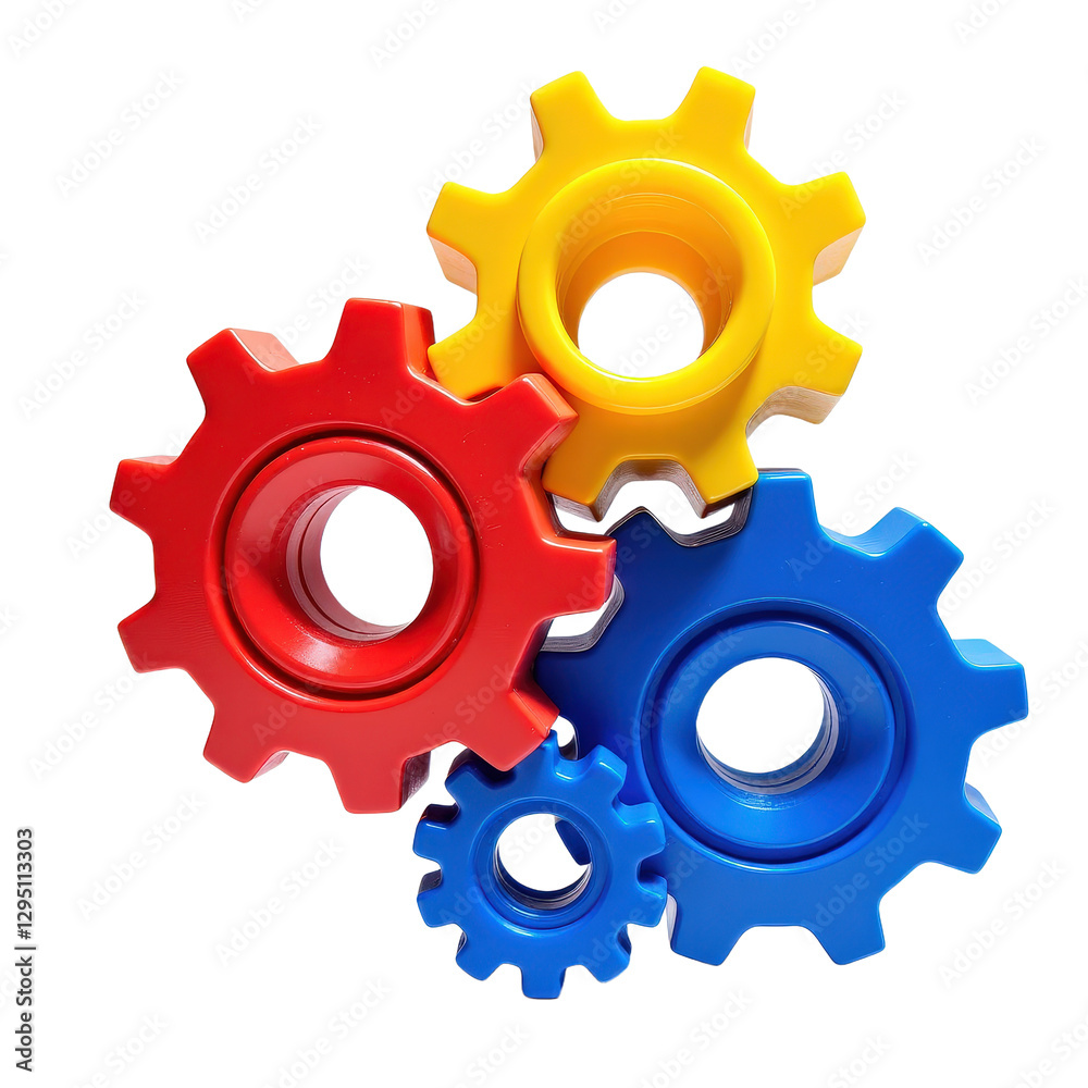 Four Colorful Interlocking Gears with Transparent Background Four Colorful Interlocking Gears with Transparent Background