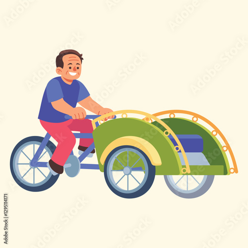 Flat Vector Becak Illustration