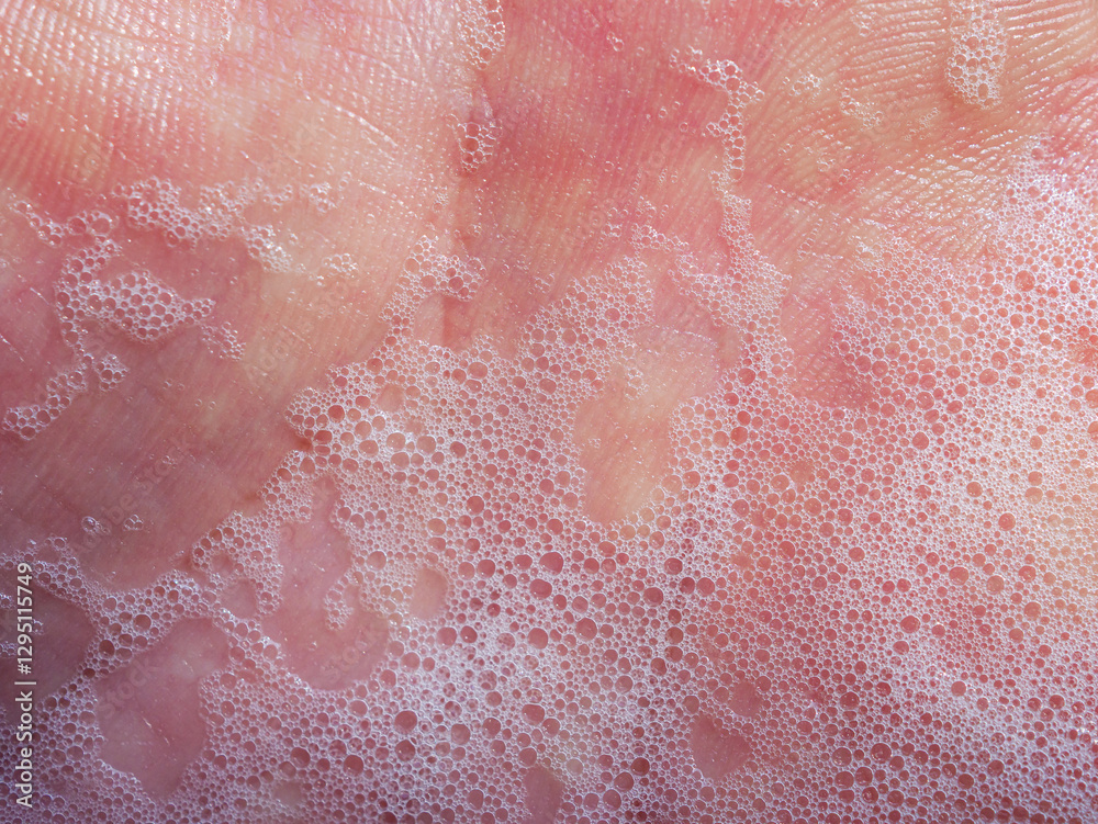 Fototapeta premium Close-up of Soap bubbles on hands, hand washing