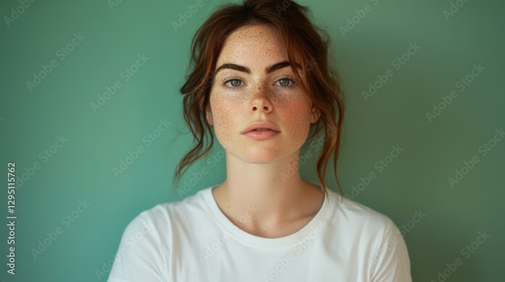 Woman, portrait, green background, studio shot, website profile Woman, portrait, green background, studio shot, website profile