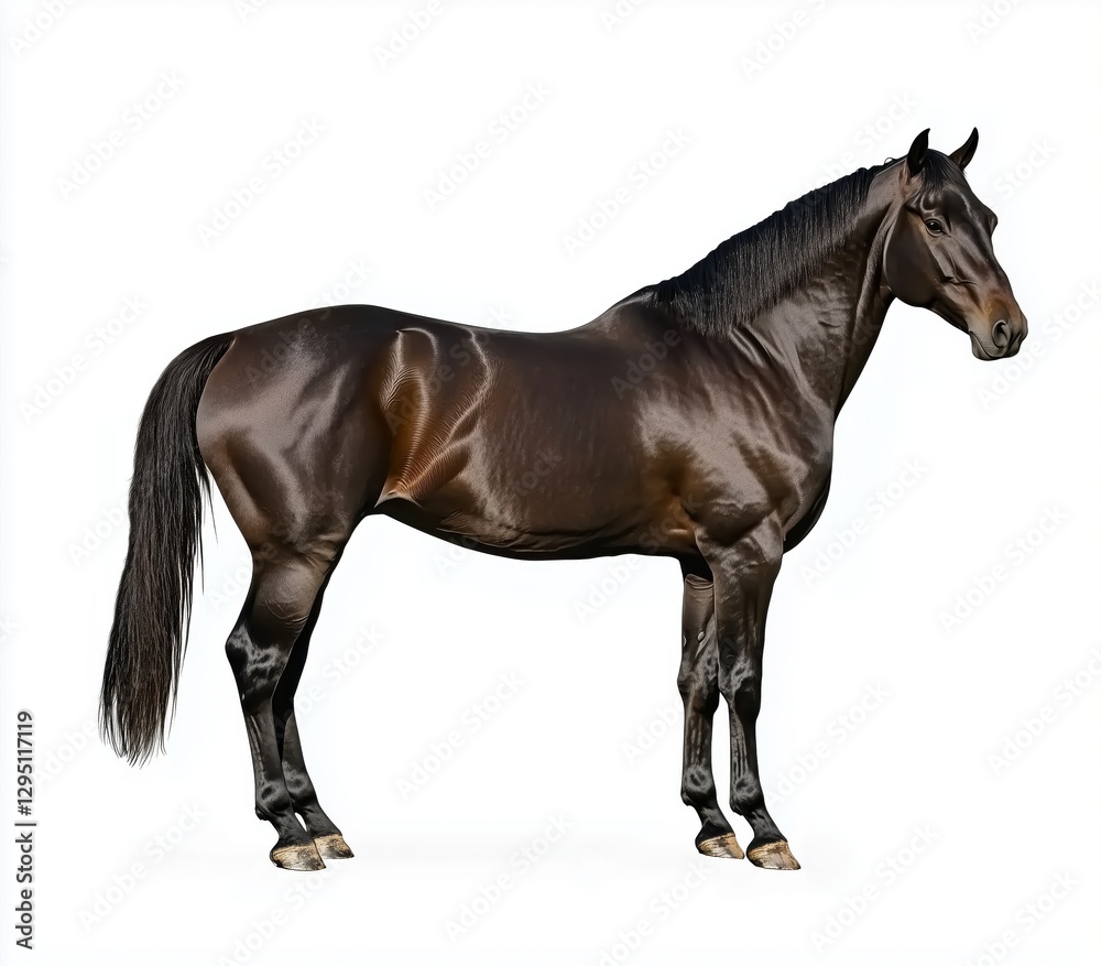 Obraz premium Sleek Brown Horse Posing Elegantly Against a White Background Exuding Strength and Grace 