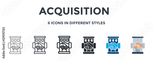 Acquisition Icon In Different Style Vector Illustration. Designed In Thin Line, Regular Line, Bold Line, Glyph, Color Fill, And Flat Style Can Be Used For Web