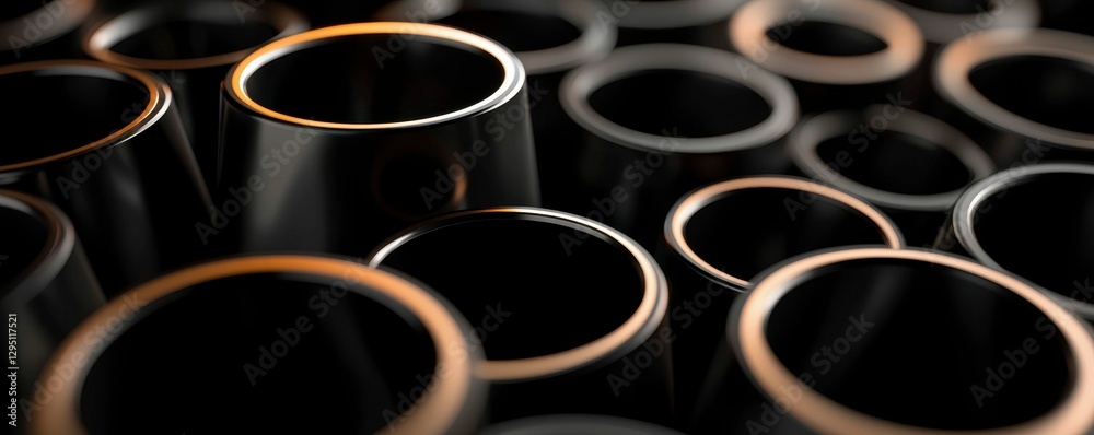 Abstract View of Shiny Cylinders Arrayed with Depth of Field for Design Visuals Materials Abstract View of Shiny Cylinders Arrayed with Depth of Field for Design Visuals Materials
