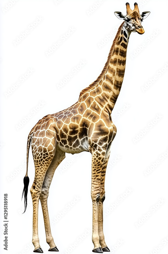 Fototapeta premium A Majestic Giraffe Standing Gracefully in a Bright Natural Habitat Highlighting Its Unique Patterns and Elegant Stature 