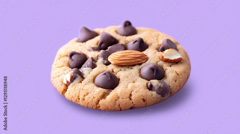 Photo of Almond Cookies. A cookie with chocolate chips and whole almonds on top Photo of Almond Cookies. A cookie with chocolate chips and whole almonds on top