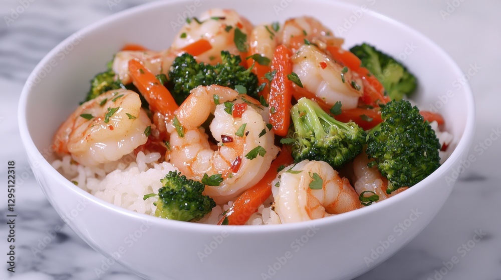 Colorful Stir Fry with Shrimp and Vegetables over Rice Colorful Stir Fry with Shrimp and Vegetables over Rice
