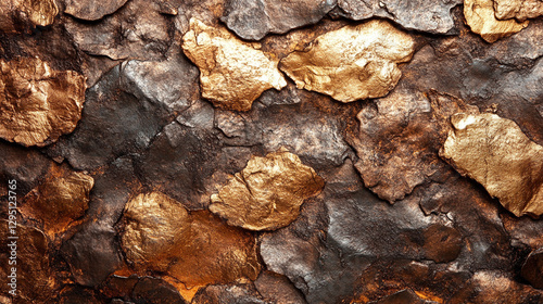 A modern metallic texture background with a blend of shiny new surfaces and vintage grunge effects in copper, bronze, and rusty gold, symbolizing transformation, timeless beauty, and industrial elegan photo