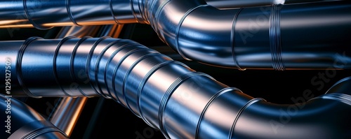 Complex Metallic Piping System Installation with Industrial Design and Engineering Aesthetics