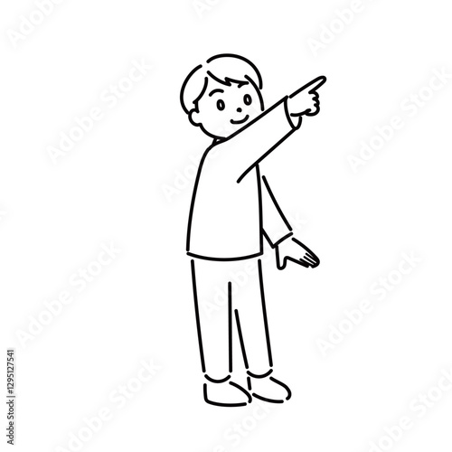 何かを発見した男の子のイラスト04　モノクロ