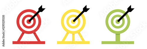 Target icon set, archery target symbols. Modern design in red, yellow and green colors. Suitable for your design project