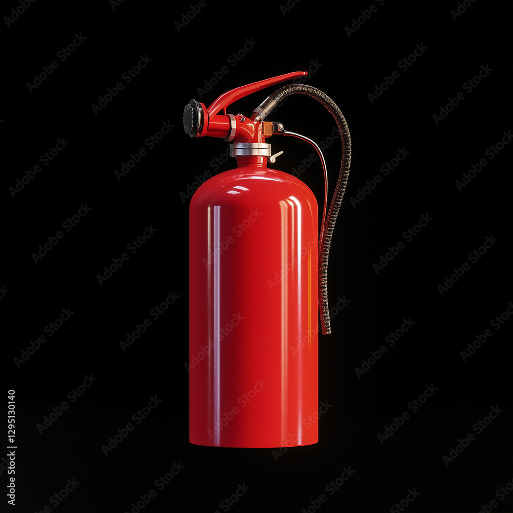 Red fire extinguisher standing by for emergency situations on black background Red fire extinguisher standing by for emergency situations on black background