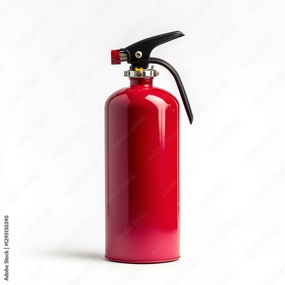 Obraz premium Red fire extinguisher standing on white background