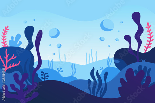 Underwater scene with gentle ocean waves, colorful coral, and playful fish swimming in a peaceful marine habitat