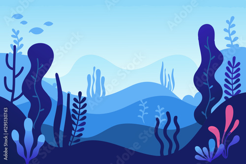 Underwater scene with gentle ocean waves, colorful coral, and playful fish swimming in a peaceful marine habitat