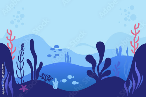 Underwater scene with gentle ocean waves, colorful coral, and playful fish swimming in a peaceful marine habitat