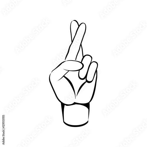 A hand with crossed two fingers luck and promise concept sketch vector line illustration.