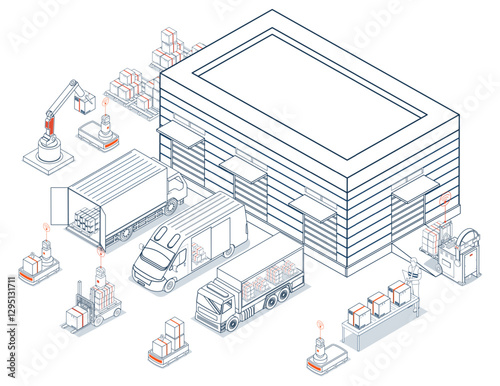 Modern warehouse with autonomous robots moving inventory. Essential visual for tech-forward supply chain, logistics, and inventory management solutions.