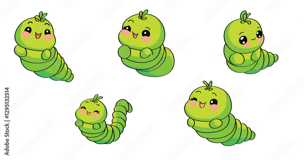 Obraz premium Cartoon illustration Green worm, Vector illustration
