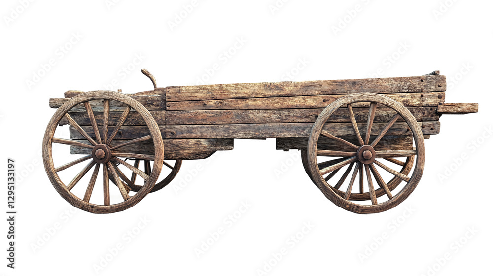 Fototapeta premium Traditional bullock cart isolated on transparent background, showcasing rustic wooden design and cultural heritage for vintage transportation concepts in digital artwork and creative design projects.
