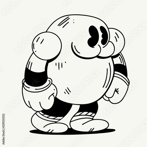 Boxing character with a round physique and an energetic stance
