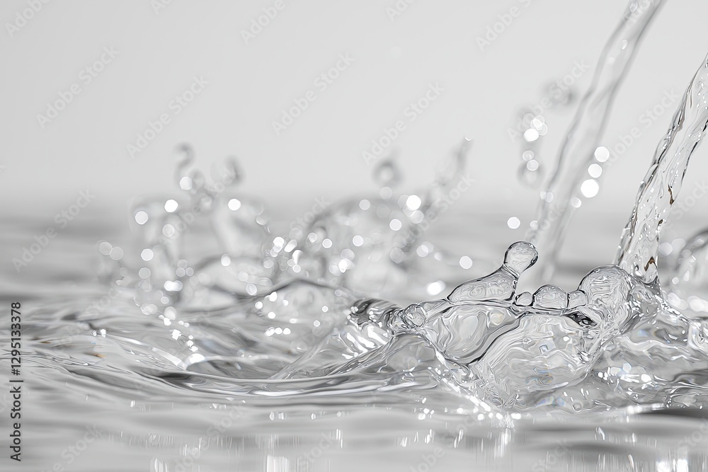 A close-up of water splashing, capturing the dynamic motion and clarity of the droplets against a soft, neutral background. A close-up of water splashing, capturing the dynamic motion and clarity of the droplets against a soft, neutral background.