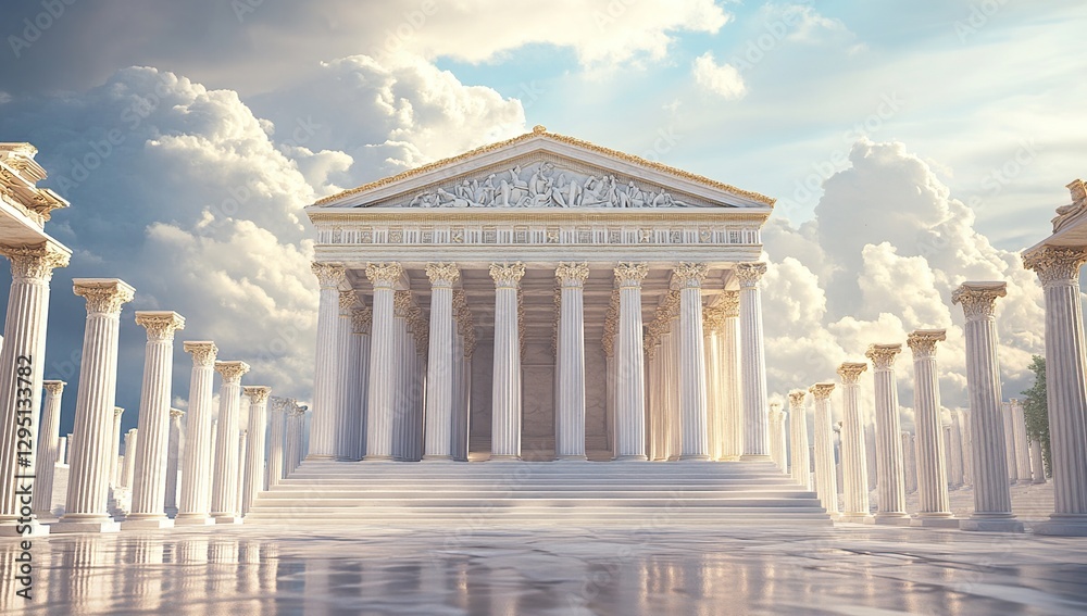 Obraz premium Ancient Greek Temple with Marble Columns under Dramatic Sky