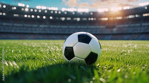 Soccer ball stadium grass sunset game