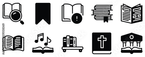 Library Icon Set Knowledgeable Solid Style Collection for Books and Learning.