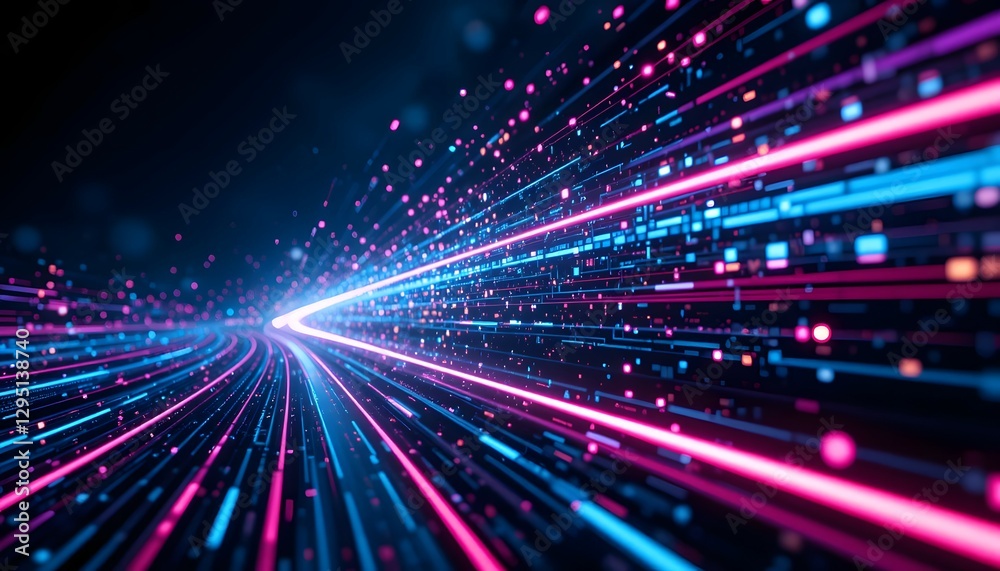 Fototapeta premium Futuristic Digital Data Stream with Glowing Neon Light Trails