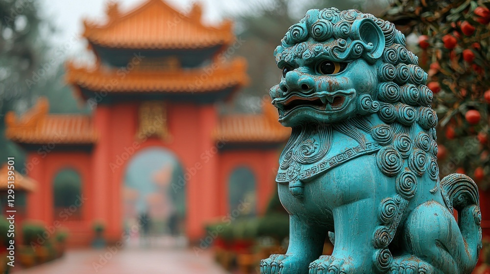 Obraz premium Teal Foo Dog Statue in Chinese Temple