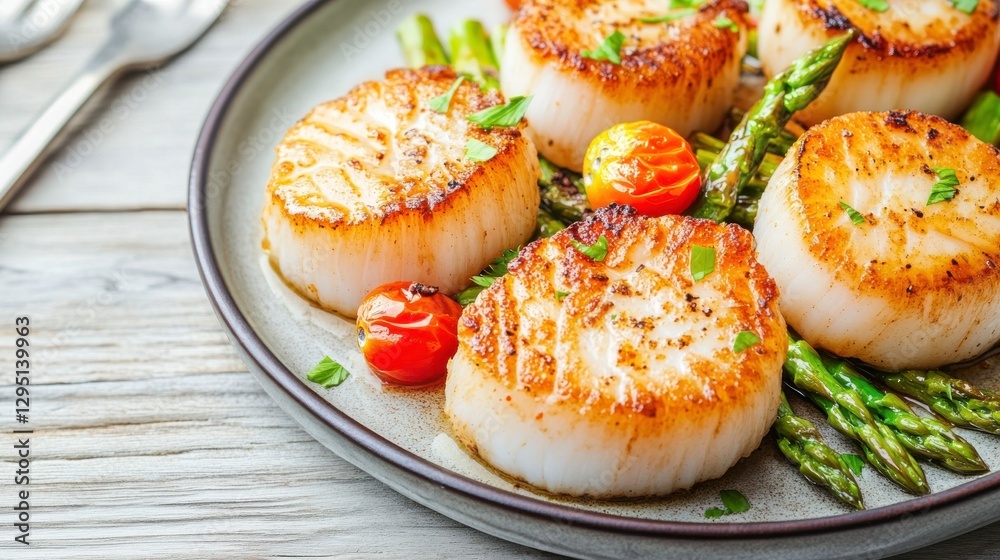 Grilled Scallops with Asparagus and Cherry Tomatoes Grilled Scallops with Asparagus and Cherry Tomatoes