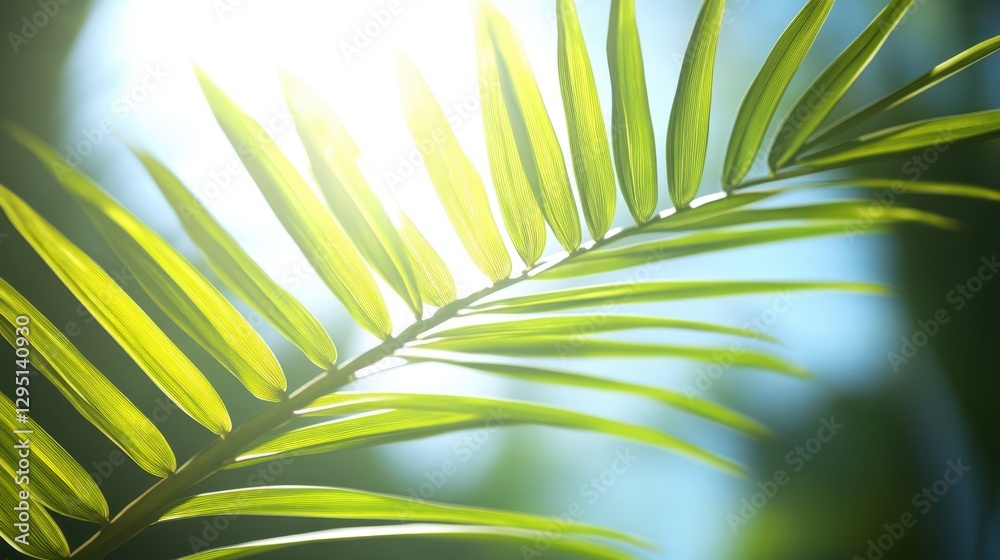 Naklejka premium A detailed close-up of a vibrant green leaf illuminated by sunlight, showcasing intricate textures and the beauty of nature.