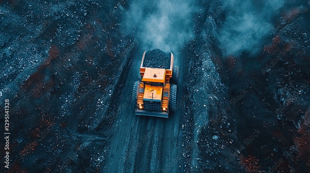 Aerial view of coal truck in mine Aerial view of coal truck in mine