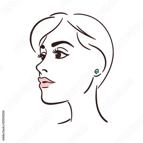 Elegant woman profile illustration with ear jewelry  