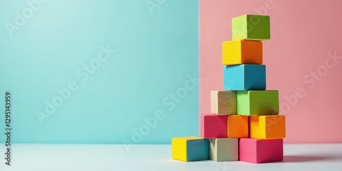 A vibrant stack of colorful blocks against a pastel background, symbolizing growth, creativity, and childhood development
