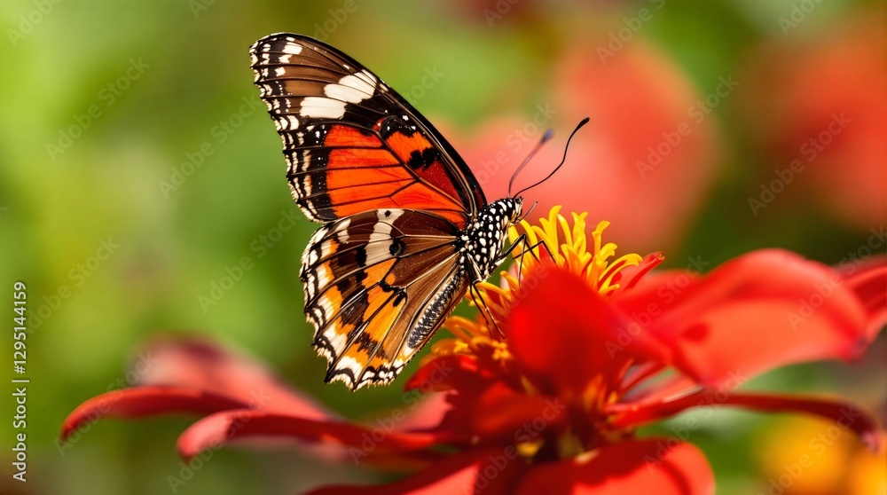 Monarch Butterfly Perched on a Red Zinnia Flower Monarch Butterfly Perched on a Red Zinnia Flower