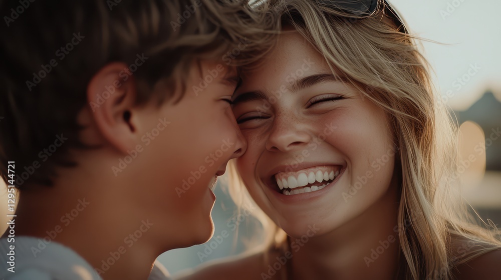 A joyful young boy and girl are laughing together, capturing a moment of happiness and friendship in a delightful outdoor setting. A joyful young boy and girl are laughing together, capturing a moment of happiness and friendship in a delightful outdoor setting.