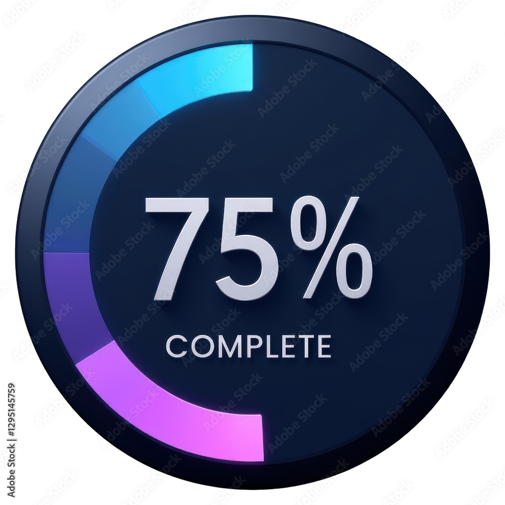 75 Percent Complete Indicator Graphic, transparent background