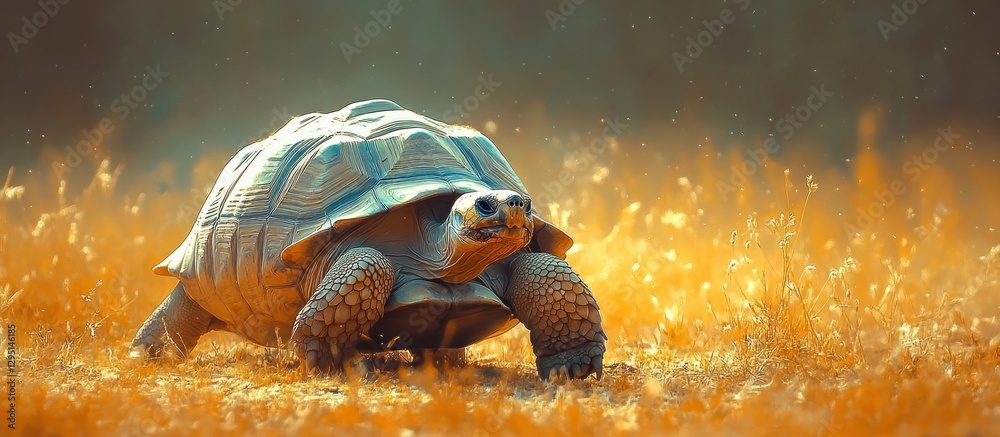 Majestic Tortoise Strolling in Golden Field Majestic Tortoise Strolling in Golden Field