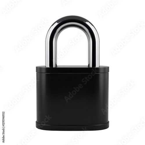 Black padlock with chrome shackle, transparent background