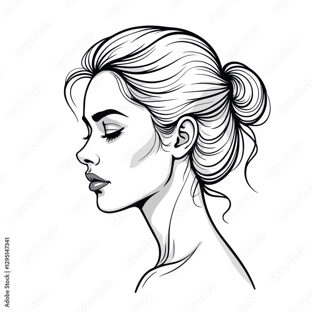 Elegant woman profile sketch with closed eyes on white background Elegant woman profile sketch with closed eyes on white background