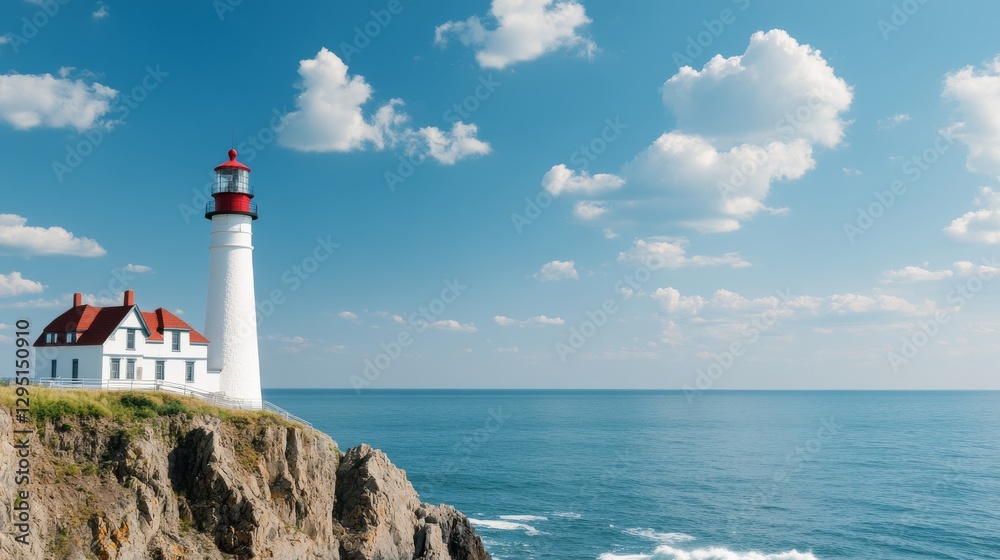 Coastal lighthouse on cliff overlooking ocean Coastal lighthouse on cliff overlooking ocean