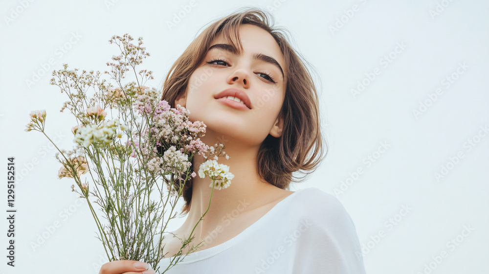 A cheerful woman holding a colorful bunch of flowers in a bright outdoor setting radiating happiness and natural joy A cheerful woman holding a colorful bunch of flowers in a bright outdoor setting radiating happiness and natural joy