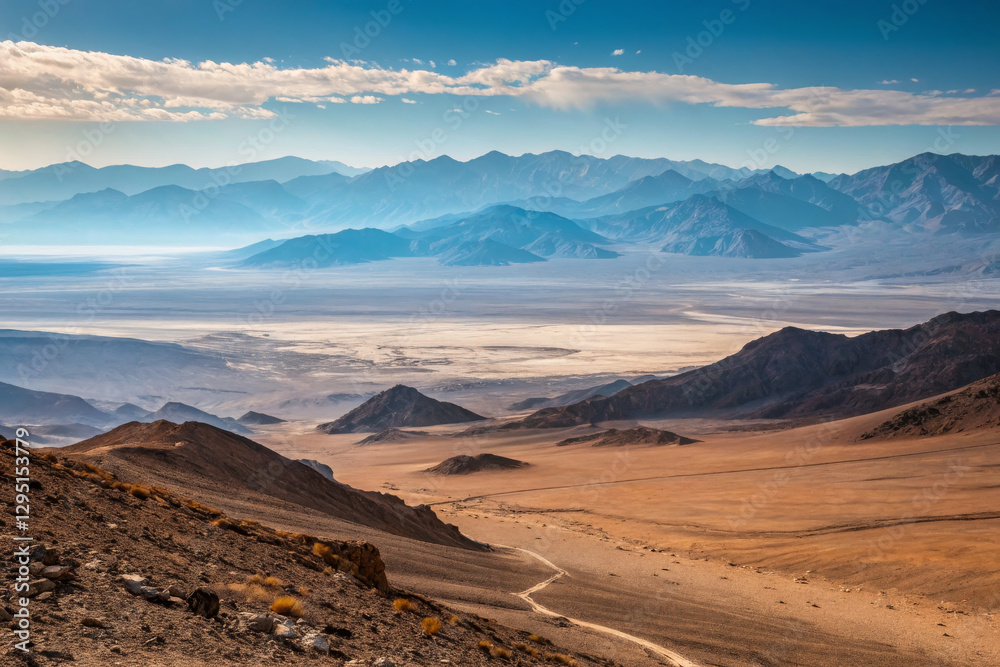 Fototapeta premium Breathtaking desert landscape with mountains and valleys under clear sky
